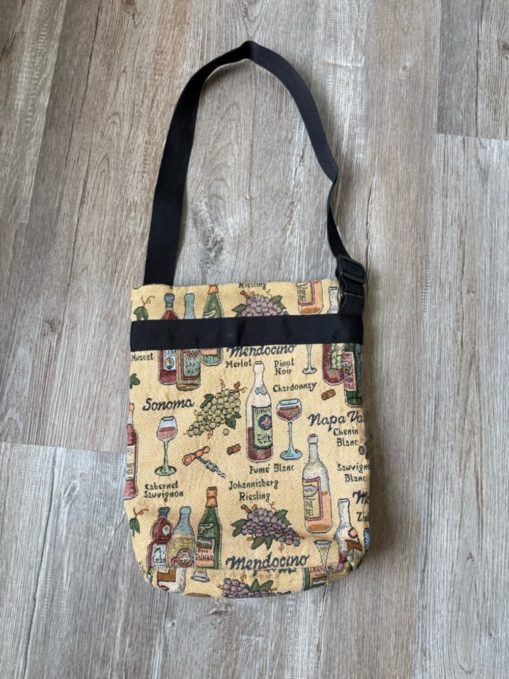 Vintage COOL TOTE Woven Tapestry California Wine Theme Tote Bag Shoulder Bag M